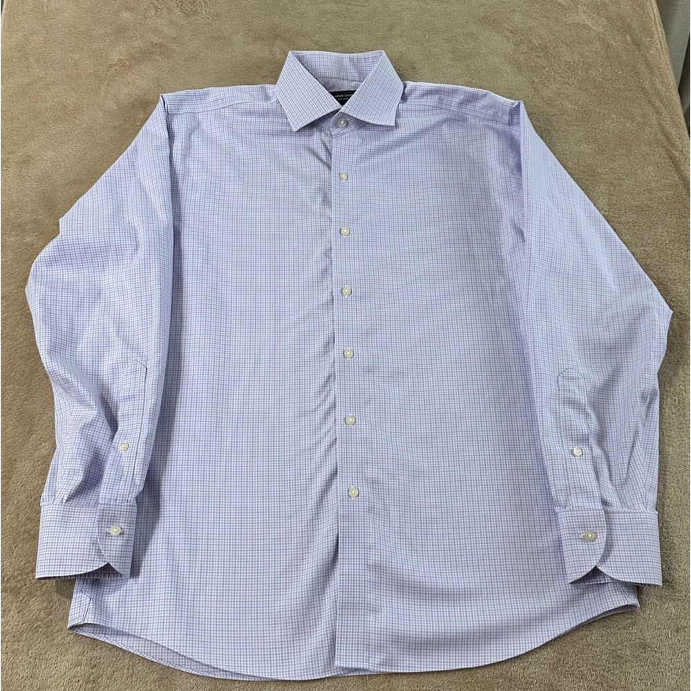 Proper Cloth Dress‎ Shirt Mens Size XL Purple White Micro Check Long Sleeve EUC